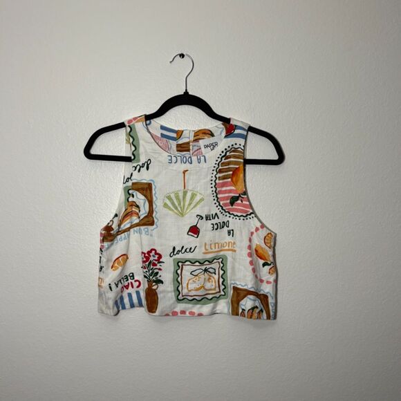 paper heart Tops - Paper Heart Linen Italian Printed Crop Tank XS